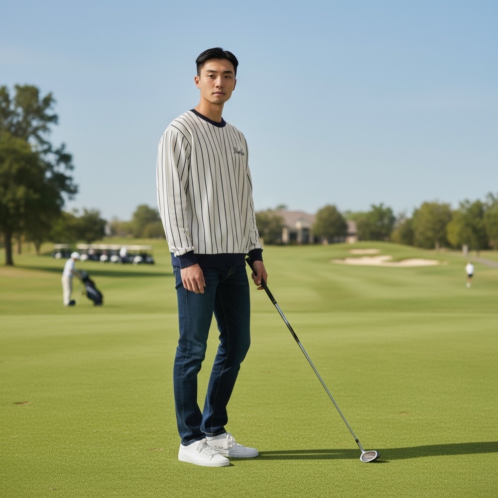 Bogey Boys Golf‎ Men's XL Pinstripe Blue Crew Sweatshirt New 9819
